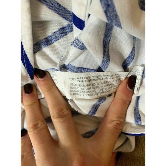 Zara Womens Blue White Striped Crew Neck Tank Top Cotton Large - Picture 6 of 7